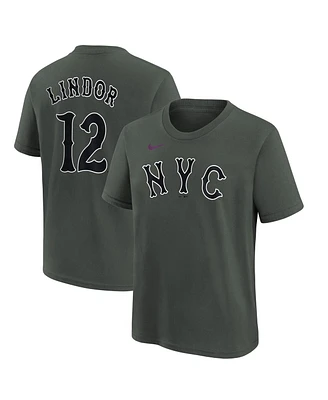 Nike Big Boys and Girls Francisco Lindor Charcoal New York Mets 2024 City Connect Name Number T-Shirt