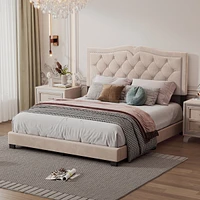 Streamdale Furniture Queen Upholstered Bed Frame With Rivet Design, Modern Velvet Platform Tufted Headboard