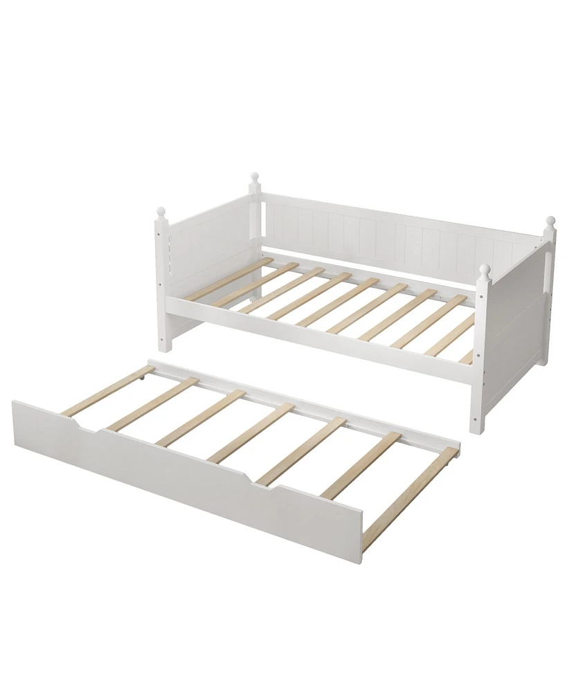 Simplie Fun Twin Size Solid Wood Daybed With Trundle For Limited Space Kids, Teens, Adults, No Need Box Spring