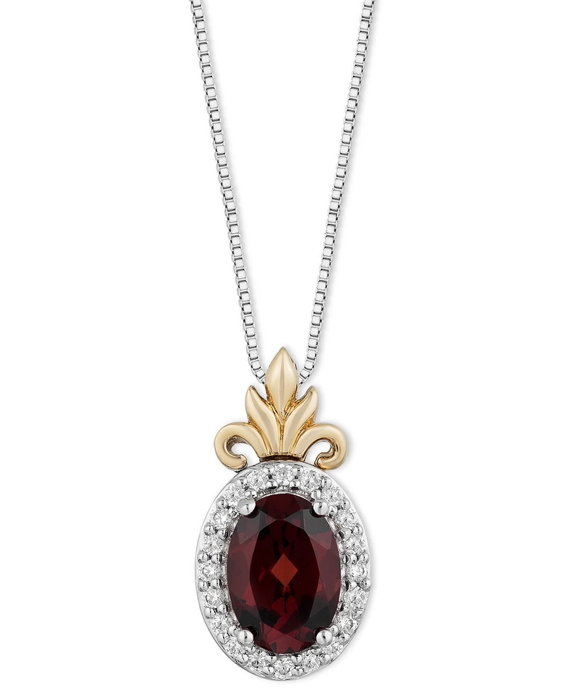 Garnet (1-1/20 ct. t.w.) & Diamond (1/10 ct. t.w.) Anna Halo Pendant Necklace in Sterling Silver & Gold-Plate, 16" + 2" extender