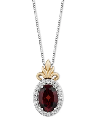 Garnet (1-1/20 ct. t.w.) & Diamond (1/10 ct. t.w.) Anna Halo Pendant Necklace in Sterling Silver & Gold-Plate, 16" + 2" extender