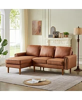 Simplie Fun 82.2"L-Shape Sofa Couch With Chaise Mid-Century Copper Nail Left Chaise, Brown