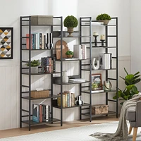 Triple Wide 5-shelf Bookshelves Industrial Retro Wooden Style Home and Office Large Open Bookshelves, Dark Grey, 69.3 Console Table x 11.8 Console Tab