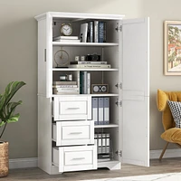 Streamdale Furniture Tall And Wide Storage Cabinet With Doors For Bathroom/Office, Three Drawers, White