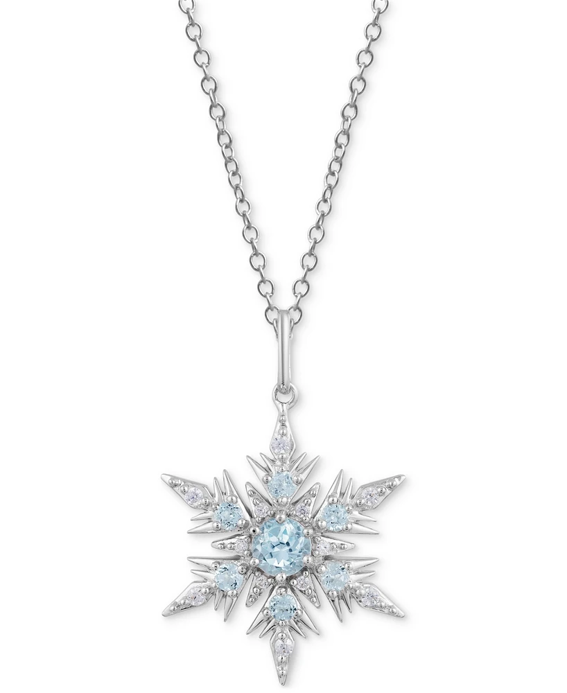 Swiss Blue Topaz (1/2 ct. t.w.) & Diamond (1/10 ct. t.w.) Elsa Snowflake Pendant Necklace in Sterling Silver, 16" + 2" extender