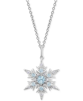 Swiss Blue Topaz (1/2 ct. t.w.) & Diamond (1/10 ct. t.w.) Elsa Snowflake Pendant Necklace in Sterling Silver, 16" + 2" extender