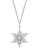 Swiss Blue Topaz (1/2 ct. t.w.) & Diamond (1/10 ct. t.w.) Elsa Snowflake Pendant Necklace in Sterling Silver, 16" + 2" extender