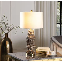 Streamdale Furniture 27.5" Silver Owl On A Branch Resin Table Lamp