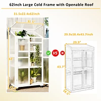 Streamdale Furniture 62" Height Wood Largehouse Balcony Portable Cold Frame With Wheels And Adjustable Shelves