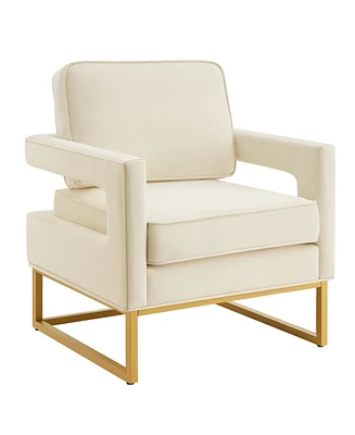 Simplie Fun Gold Metal Base Velvet Upholstered Accent Chair