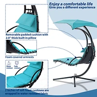 Blue Hanging Chaise Lounge Swing with Canopy & Stand