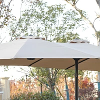 14.8 Ft Double Sided Outdoor Umbrella Rectangular Large With Crank (Khaki)