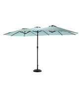 14.8 Ft Double Sided Outdoor Umbrella Rectangular Large With Crank (Light Green)