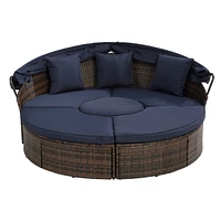 Round Rattan Lounge Set with Canopy & Lift Coffee Table