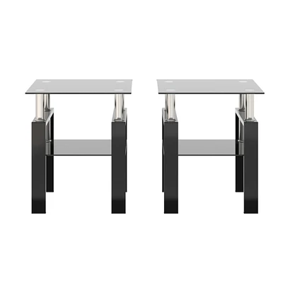 Simplie Fun Modern Black Tempered Glass End Tables