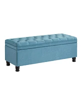 Simplie Fun Button Tufted Storage Bench - Light Blue Linen