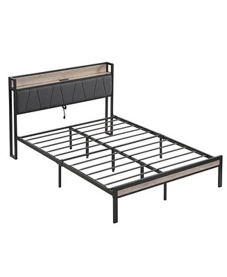 Simplie Fun Metal Platform Bed with Storage, Usb Headboard