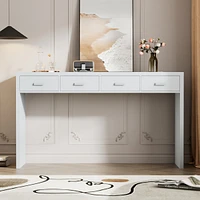 Streamdale Furniture White Modern Minimalist Console Table With Drawers and Metal Handles