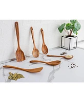 Zulay Kitchen 6-Piece Wooden Spoons for Cooking - Smooth Finish Teak Wooden Utensils