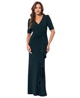 Xscape Women's Scuba-Crepe Cascading-Ruffle Long Dress