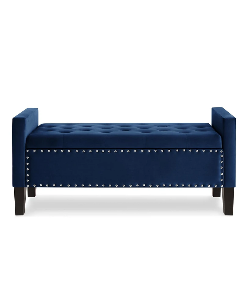 Simplie Fun Navy Storage Bench with Tufted Seat & Armrest