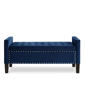 Simplie Fun Navy Storage Bench with Tufted Seat & Armrest