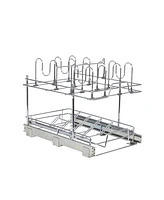 Household Essentials Glidez Multipurpose Chrome-Plated Steel Pull-Out/Slide-Out Basket Storage Organizer for Pots and Lids 2-Tier Dual-Slide Design