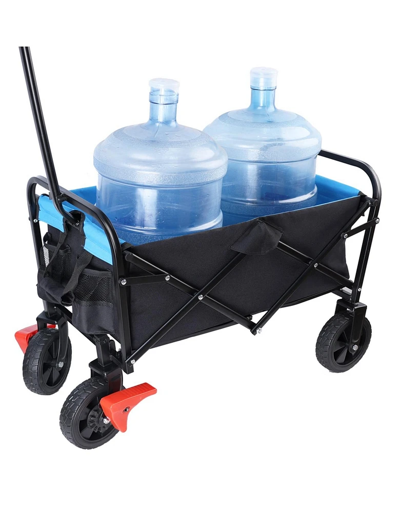 Simplie Fun Mini Folding Wagon Garden Shopping Beach Cart (Black+Blue+Brake)