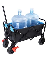 Simplie Fun Mini Folding Wagon Garden Shopping Beach Cart (Black+Blue+Brake)