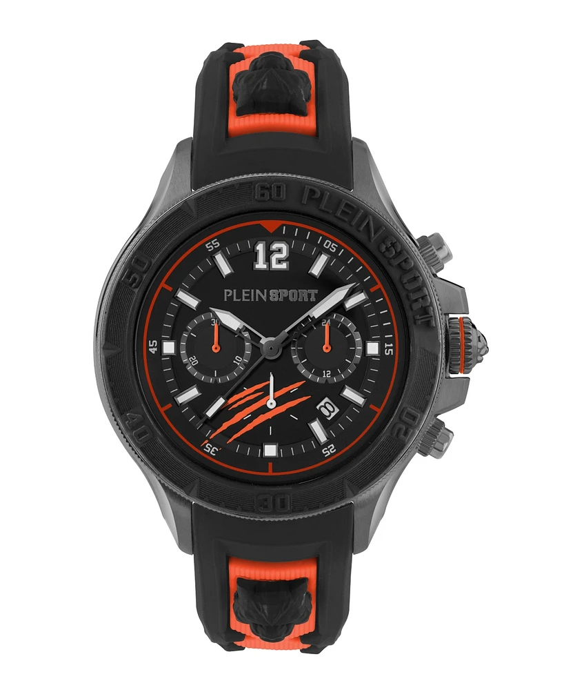 Plein Sport Men's Warrior Tech Chronograph Date Quartz Orange Silicone 47.5MM
