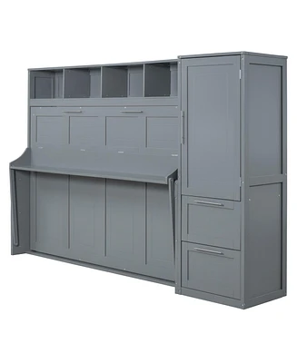 Streamdale Furniture Queen Murphy Bed Wall With Closet And Drawers