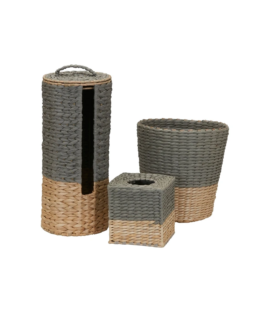 Household Essentials 3-Piece Set Wicker Bathroom Accessories Features Toilet Tissue Stand Wastebasket and Tissue Box Cover