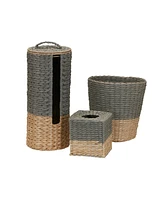 Household Essentials 3-Piece Set Wicker Bathroom Accessories Features Toilet Tissue Stand Wastebasket and Tissue Box Cover