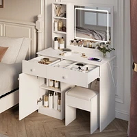 Makeup Vanity Desk with Lighted Mirror & Drawers