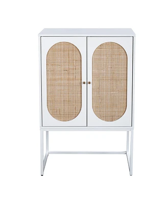 Simplie Fun Natural Rattan 2-Door High Cabinet with Adjustable Shelf