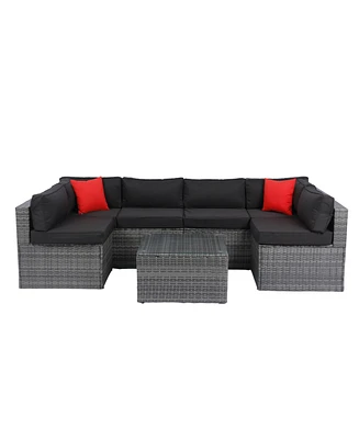 Streamdale Furniture 5-Piece Pe Rattan U Sofa Set with Black Cushion