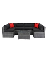 Streamdale Furniture 5-Piece Pe Rattan U Sofa Set with Black Cushion