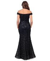 Xscape Women's 3D Sequin Off-The-Shoulder Gown