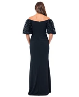 Xscape Women's 3D Floral-Sleeve Off-The-Shoulder Gown