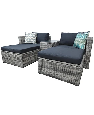 Simplie Fun 5 Pieces Pe Wicker Sectional Sofa Set With Gray Cushion