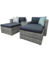 Simplie Fun 5 Pieces Pe Wicker Sectional Sofa Set With Gray Cushion