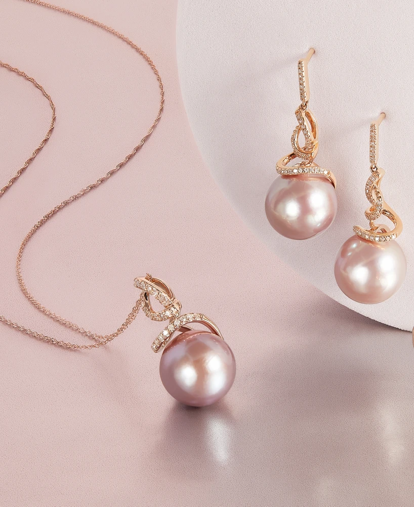 Honora Pink Cultured Ming Pearl (12mm) & Diamond (1/8 ct. t.w.) Drop Earrings in 14k Rose Gold