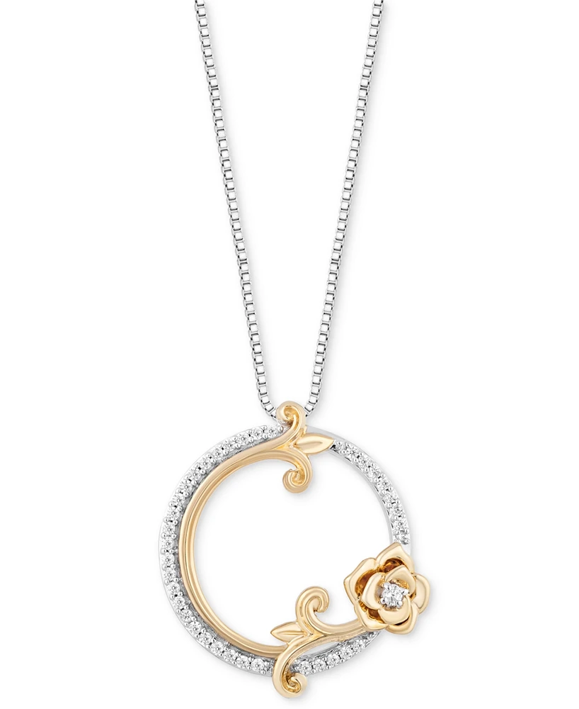 Diamond Belle Rose Circle Pendant Necklace (1/10 ct. t.w.) in Gold-Plated Sterling Silver, 16" + 2" extender - Sterling Silver  Gold