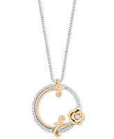 Diamond Belle Rose Circle Pendant Necklace (1/10 ct. t.w.) in Gold-Plated Sterling Silver, 16" + 2" extender - Sterling Silver  Gold