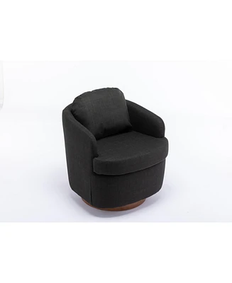 Simplie Fun Linen Fabric Swivel Accent Chair With Soild Wood Round Brown Base Leg, Dark Gray
