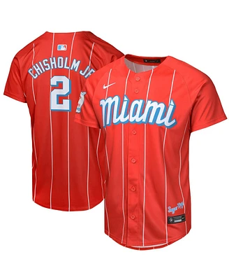 Nike Boys and Girls Jazz Chisholm Jr. Red Miami Marlins City Connect Limited Player Jersey