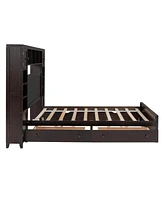 Streamdale Furniture Queen Wooden Bed With All-In-One Cabinet, Shelf And Sockets, Espresso