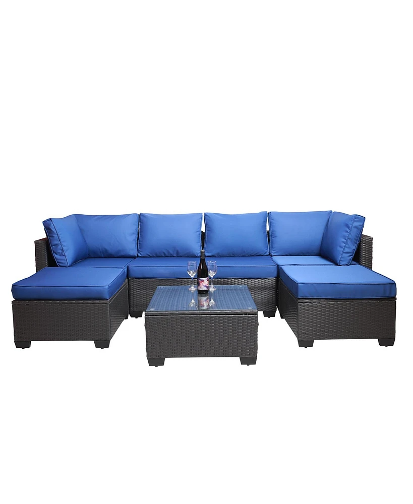 Simplie Fun 7-Piece Rattan Wicker Sofa and Coffee Table Set