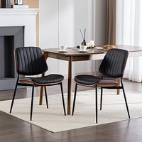 Mid Century Modern Dining Chairs Set of 2 - Black Pu