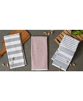 Design Imports French Terry Collection Kitchen Dishtowel Set, 18x28", Mineral Gray Stripe, 3 Piece